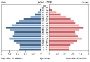 Japan Population Pyramid, 2000 (via U.S. Census)